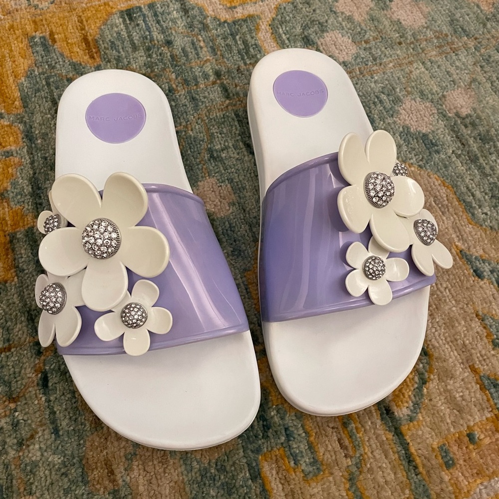 Marc Jacobs Daisy Pave Aqua Slide 38 EU 8 US